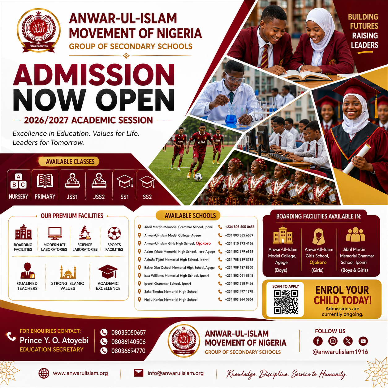 Admission announcement for the 2026/2027 academic session