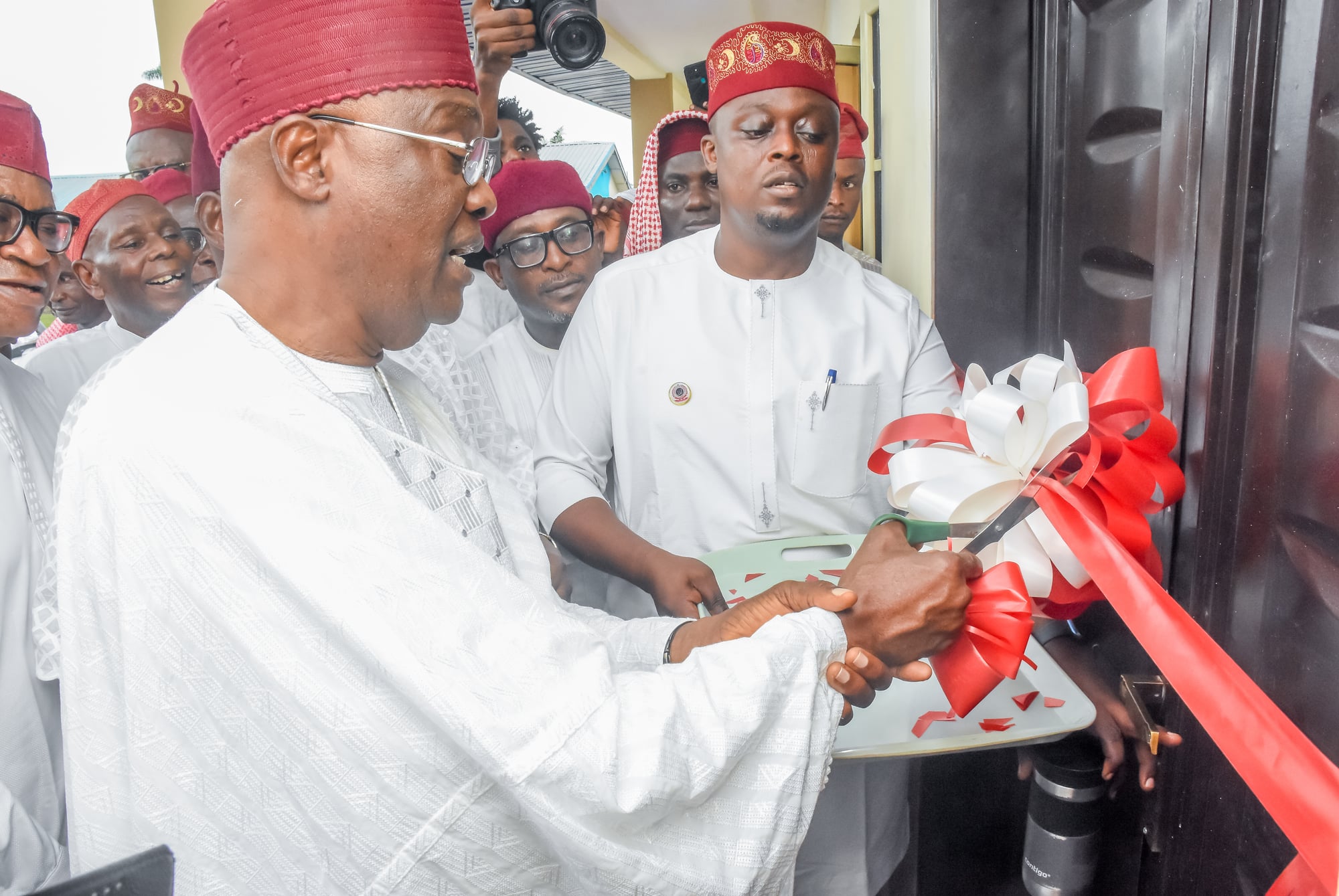 Ribbon cutting at the hall entrance — 109th Annual Conference, Issa Williams Hall, Iponri, 31 October 2025.