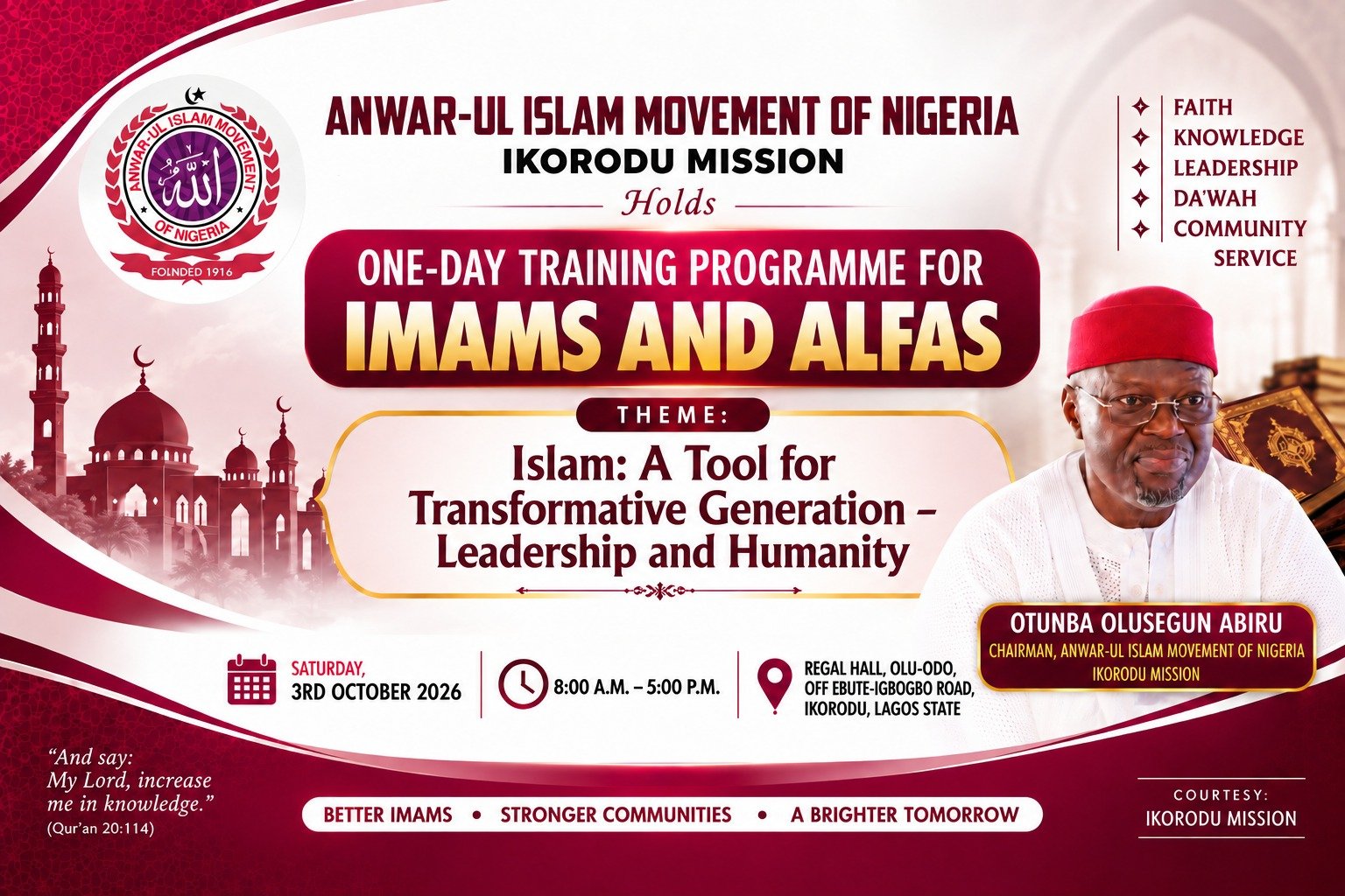 AIMN Ikorodu Mission - One-Day Training Programme for Imams and Alfas