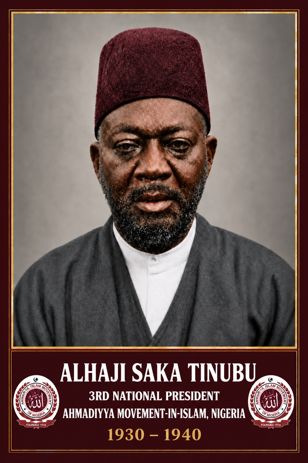 Framed portrait of Alhaji Saka Tinubu, 1930–1940