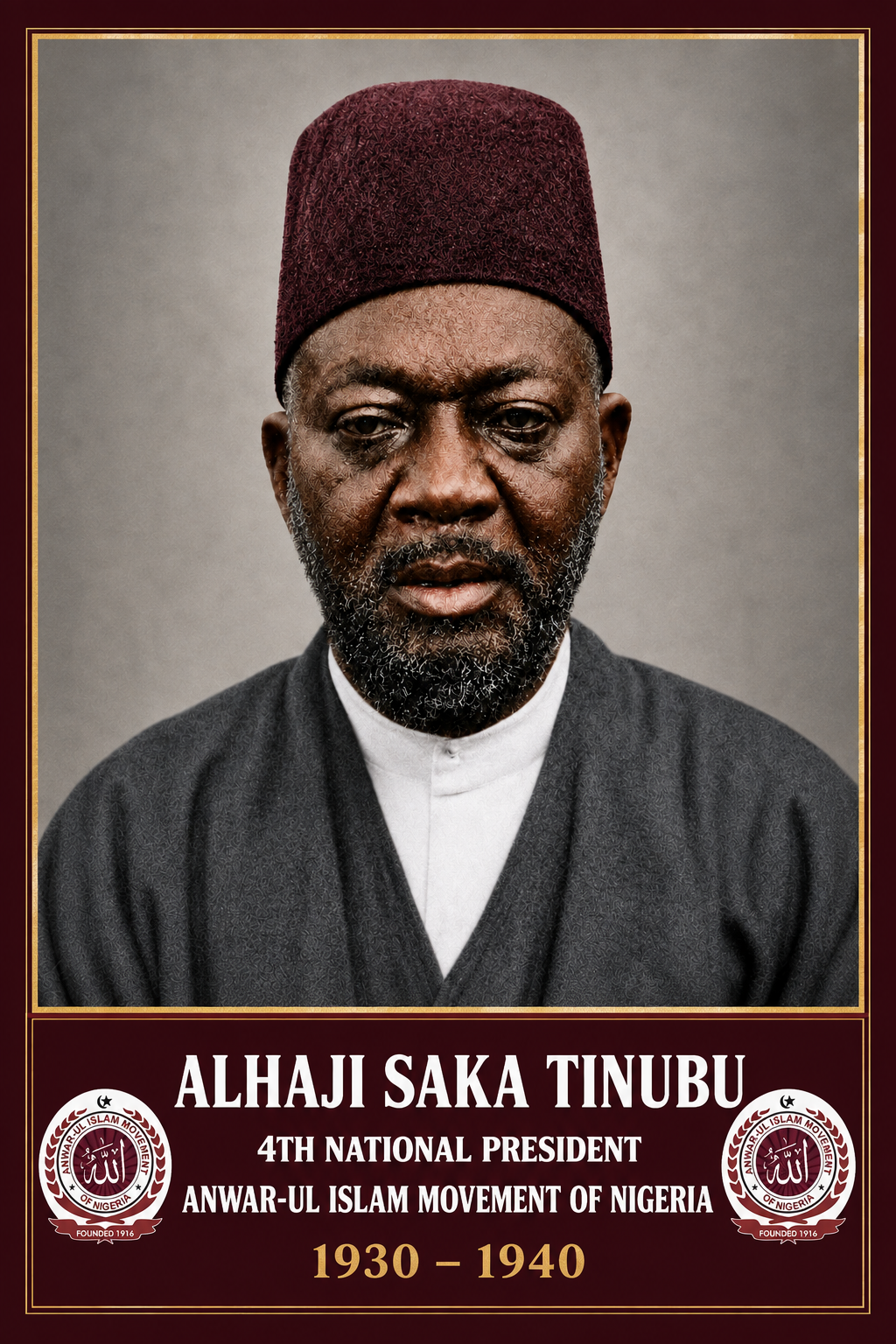 Commemorative portrait of Alhaji Saka Tinubu, 4th National President, 1930–1940